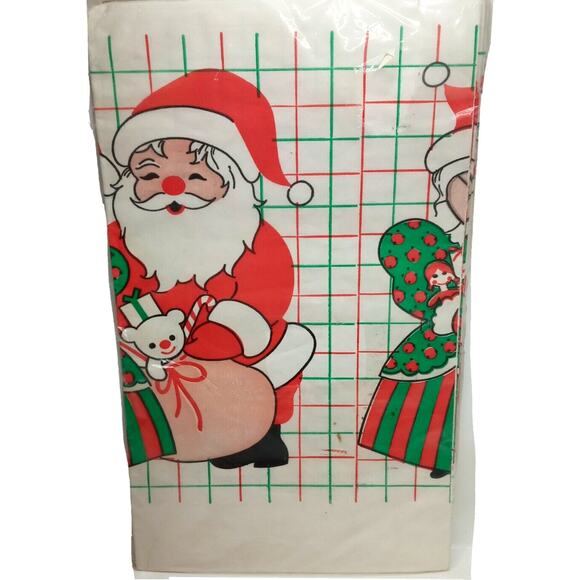 Vintage Santa Mrs Claus Paper Tablecloth Christmas 54"x88" Retro Holiday Kitsch - Picture 3 of 9